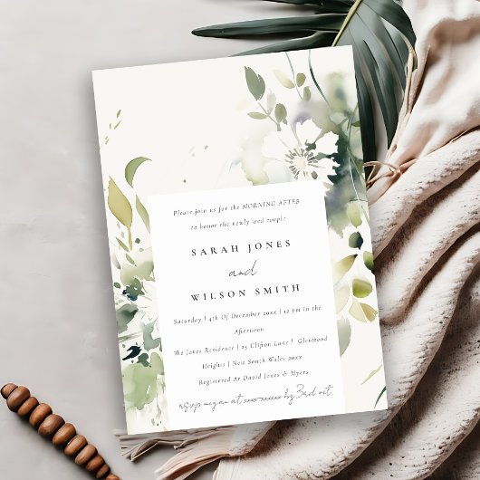 Boho Abstrakt-grüne Weiße Blumenmorgens Einladung