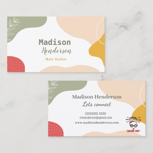 Boho Abstrakt Hair Stylist Business Cards Visitenkarte (Vorne/Hinten)