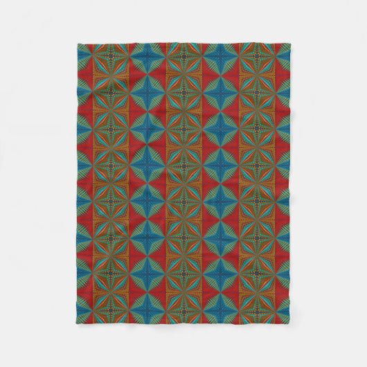 Boho Abstrakt Hippie Cool Red Blue Ethnic Trippy Fleecedecke (Vorderseite)