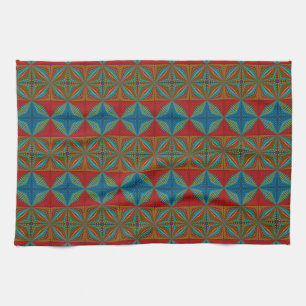 Boho Abstrakt Hippie Cool Red Blue Ethnic Trippy Geschirrtuch
