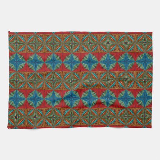 Boho Abstrakt Hippie Cool Red Blue Ethnic Trippy Geschirrtuch (Horizontal)