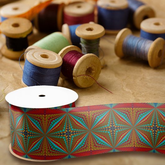 Boho Abstrakt Hippie Cool Red Blue Ethnic Trippy Satinband