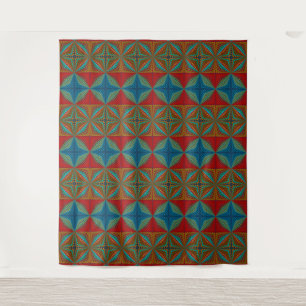 Boho Abstrakt Hippie Cool Red Blue Ethnic Trippy Wandteppich