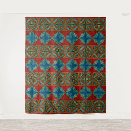 Boho Abstrakt Hippie Cool Red Blue Ethnic Trippy Wandteppich (Vorderseite)