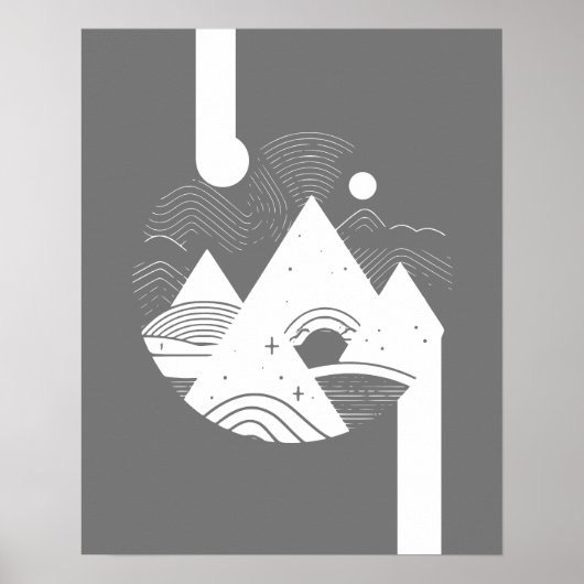 Boho Abstrakt Landscape Moon Poster (Vorne)