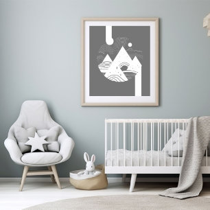 Boho Abstrakt Landscape Moon Poster