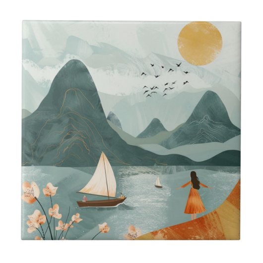 Boho Abstrakt Landschaft (11) Fliese (Vorderseite)