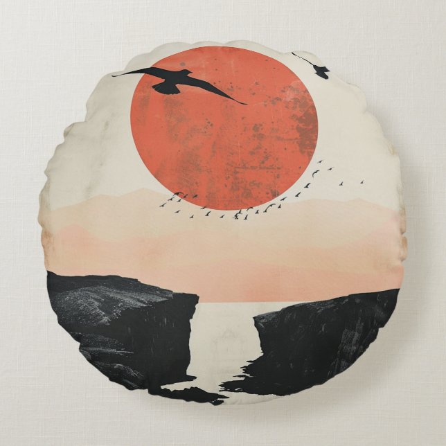 Boho Abstrakt Landschaft (12) Rundes Kissen (Vorderseite)