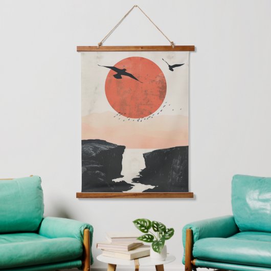 Boho Abstrakt Landschaft (12) Wandteppich Mit Holzrahmen (Wohnzimmer)