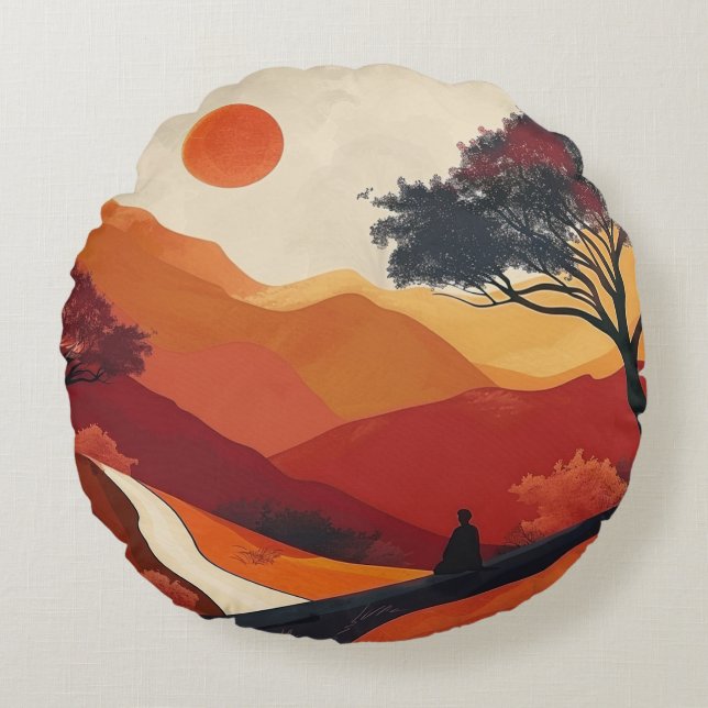 Boho Abstrakt Landschaft (19) Rundes Kissen (Vorderseite)