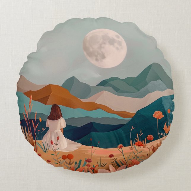 Boho Abstrakt Landschaft (21) Rundes Kissen (Vorderseite)
