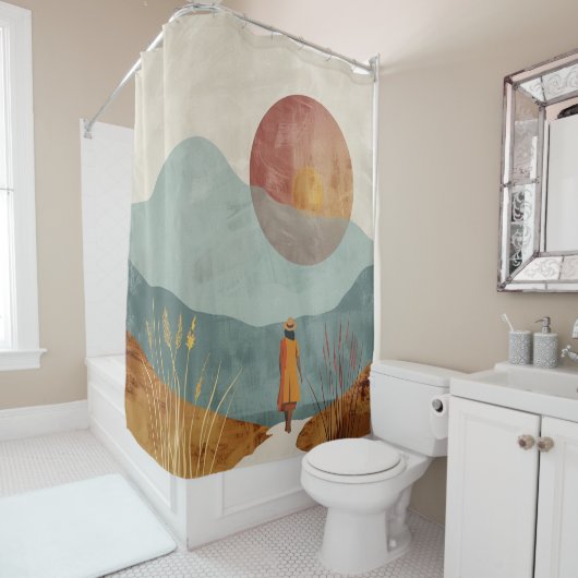 Boho Abstrakt Landschaft (23) Duschvorhang (Beispiel)