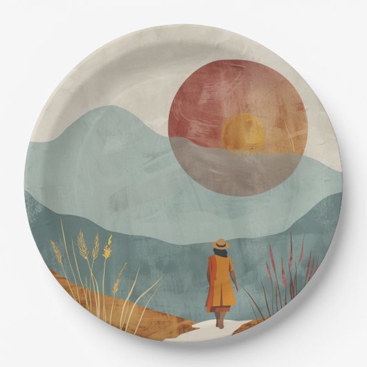 Boho Abstrakt Landschaft (23) Pappteller (Vorderseite)
