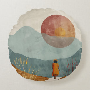 Boho Abstrakt Landschaft (23) Rundes Kissen