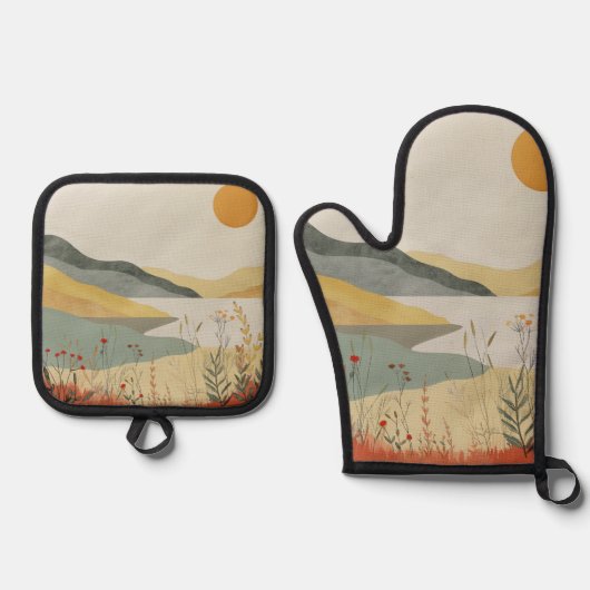 Boho Abstrakt Landschaft (25) Ofenhandschuh & Topflappen-Set (Vorderseite)