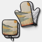 Boho Abstrakt Landschaft (25) Ofenhandschuh & Topflappen-Set (Vorderseite/Rückseite)