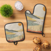 Boho Abstrakt Landschaft (25) Ofenhandschuh & Topflappen-Set (Oben Unten)