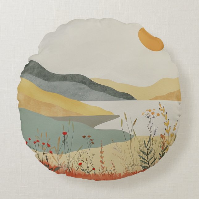 Boho Abstrakt Landschaft (25) Rundes Kissen (Vorderseite)