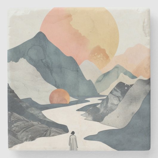 Boho Abstrakt Landschaft (2) Steinuntersetzer (Vorderseite)