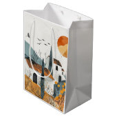 Boho Abstrakt Landschaft (4) Mittlere Geschenktüte (Rückseite Schrägansicht)
