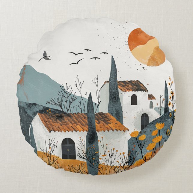 Boho Abstrakt Landschaft (4) Rundes Kissen (Vorderseite)