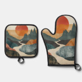 Boho Abstrakt Landschaft (5) Ofenhandschuh & Topflappen-Set (Vorderseite)