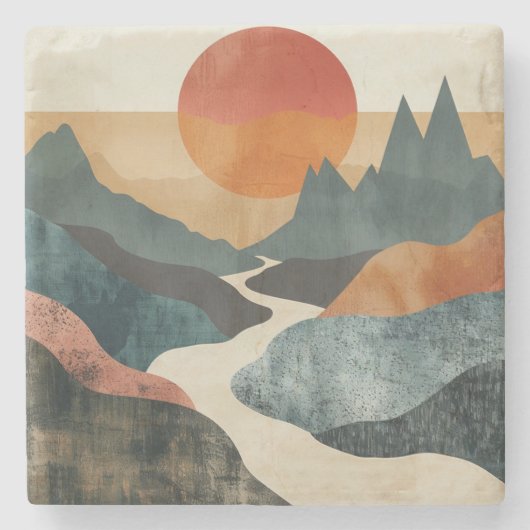 Boho Abstrakt Landschaft (5) Steinuntersetzer (Vorderseite)
