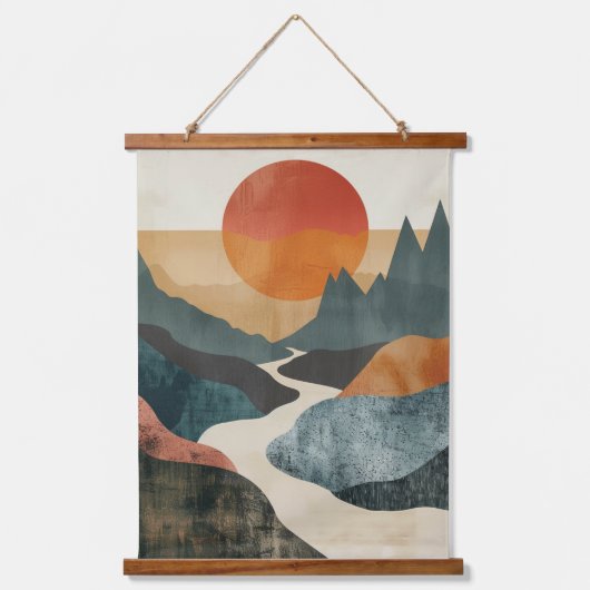 Boho Abstrakt Landschaft (5) Wandteppich Mit Holzrahmen (Vorderseite)