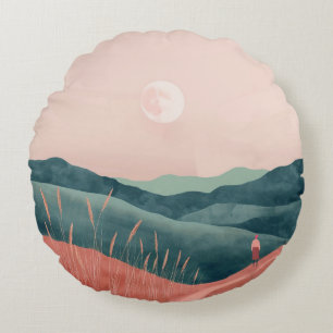 Boho Abstrakt Landschaft (7) Rundes Kissen