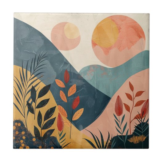 Boho Abstrakt Landschaft (8) Fliese (Vorderseite)