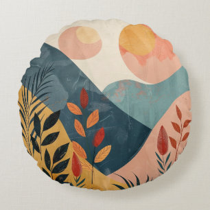 Boho Abstrakt Landschaft (8) Rundes Kissen