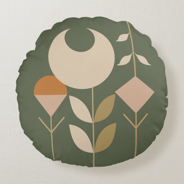 Boho Abstrakt Lily Rundes Kissen (Vorderseite)