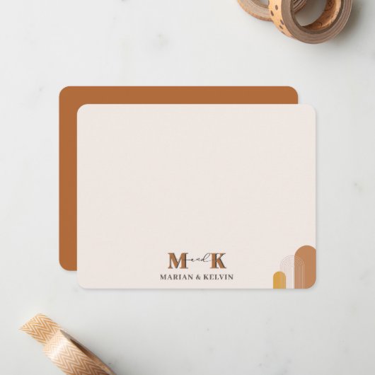 Boho Abstrakt Modern Couple Monogram Initials Mitteilungskarte (Vorderseite/Rückseite Beispiel)