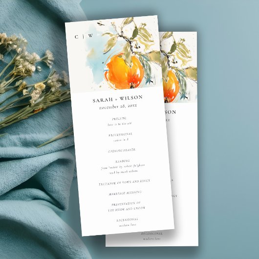 Boho Abstrakt Orange Garden Wedding Program Einladung