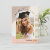 Boho Abstrakt Shapes Brown & Pink Arch Abschluss Einladung (Stehend Vorderseite)