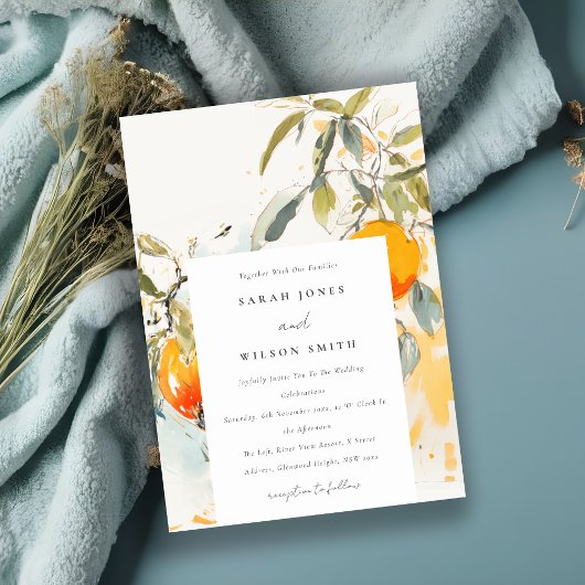 Boho Abstrakt Sketchy Orange Garden Wedding Einladung