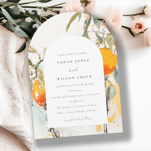 Boho Abstrakt Sketchy Orange Garden Wedding Einladung