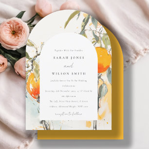 Boho Abstrakt Sketchy Orange Garden Wedding Einladung