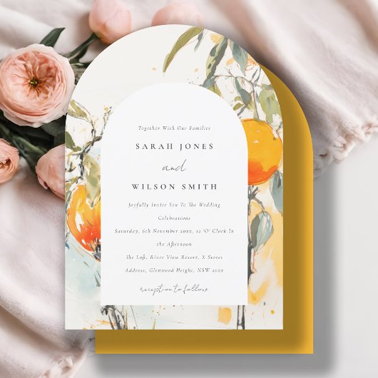 Boho Abstrakt Sketchy Orange Garden Wedding Einladung