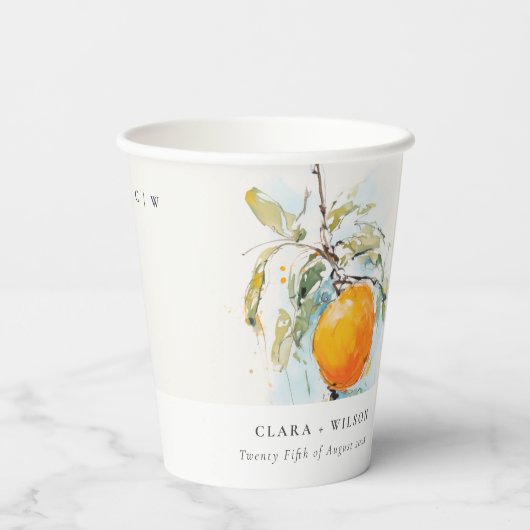 Boho Abstrakt Sketchy Orange Garden Wedding Pappbecher (Rückseite)