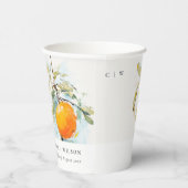 Boho Abstrakt Sketchy Orange Garden Wedding Pappbecher (Rechts)