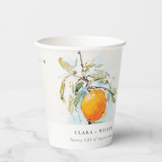 Boho Abstrakt Sketchy Orange Garden Wedding Pappbecher (Vorderseite)