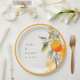 Boho Abstrakt Sketchy Orange Garden Wedding Pappteller