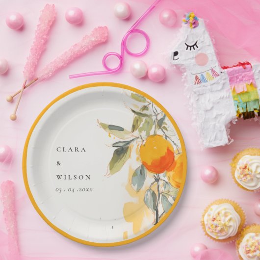 Boho Abstrakt Sketchy Orange Garden Wedding Pappteller (Party)