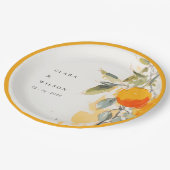 Boho Abstrakt Sketchy Orange Garden Wedding Pappteller (Schrägansicht)