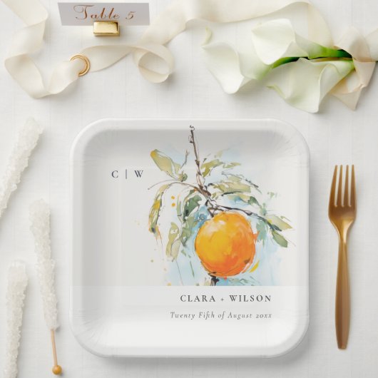 Boho Abstrakt Sketchy Orange Garden Wedding Pappteller (Hochzeit)