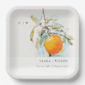 Boho Abstrakt Sketchy Orange Garden Wedding Pappteller (Vorderseite)