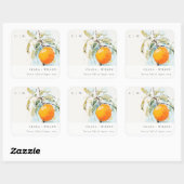 Boho Abstrakt Sketchy Orange Garden Wedding Quadratischer Aufkleber (Blatt)