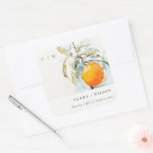 Boho Abstrakt Sketchy Orange Garden Wedding Quadratischer Aufkleber (Umschlag)