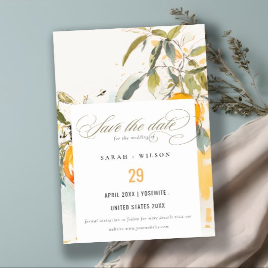 Boho Abstrakt Sketchy Orange Garden Wedding Save The Date
